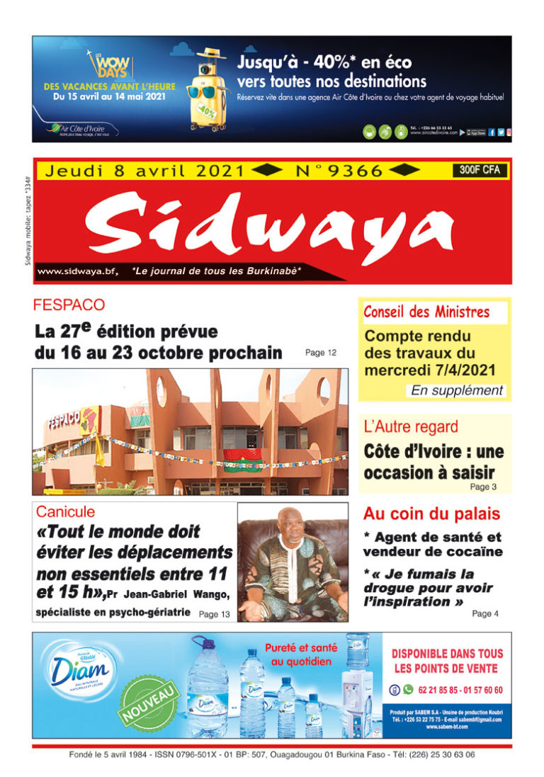 Une Sidwaya du 08-04-2021
