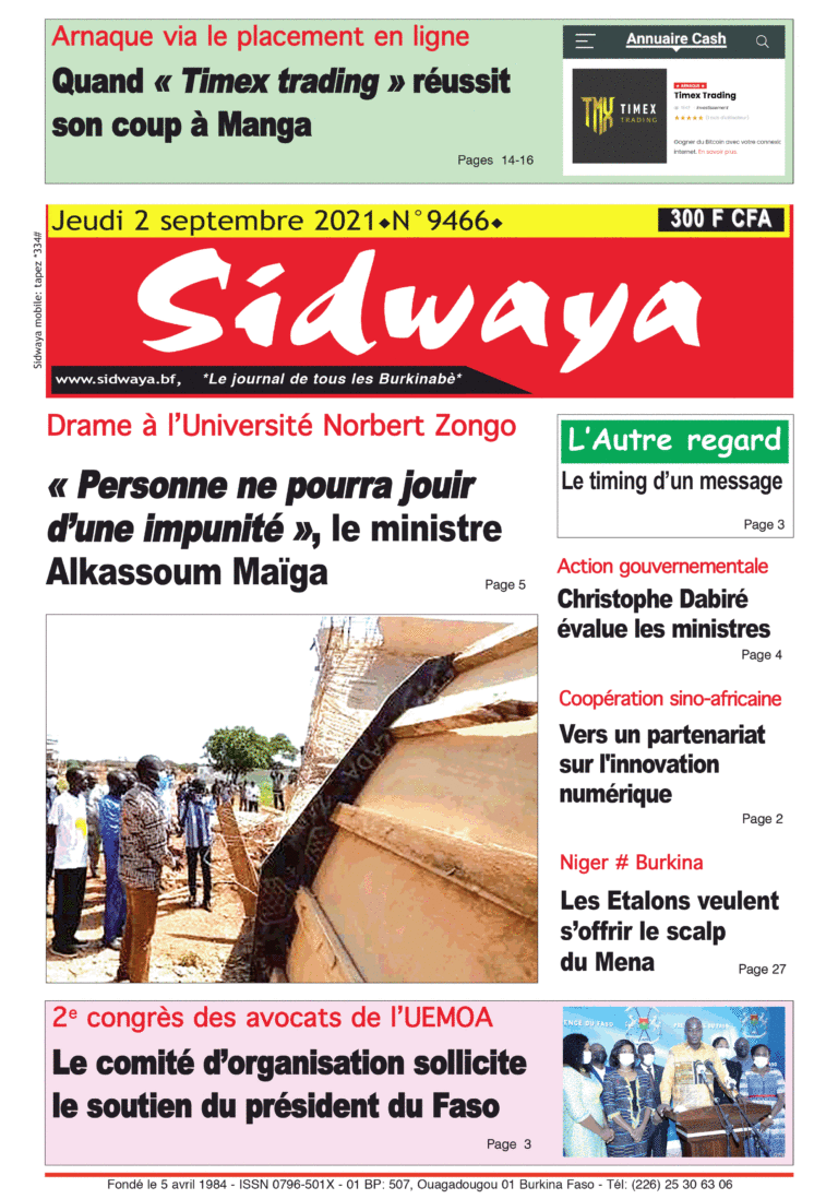 Une Sidwaya du 02-09-2021