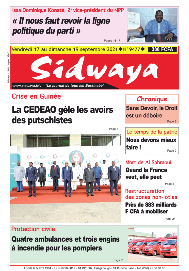 Une Sidwaya du 17 au 19-09-2021