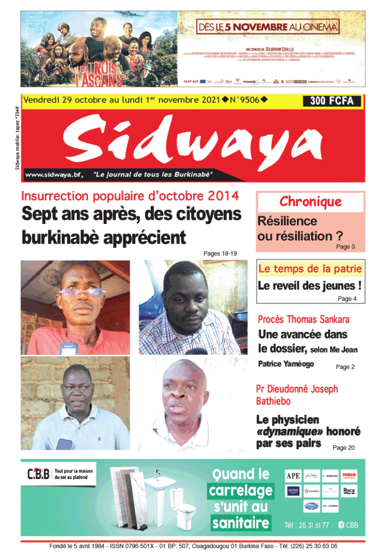 Une Sidwaya du 29 octobre au 01 novembre 2021