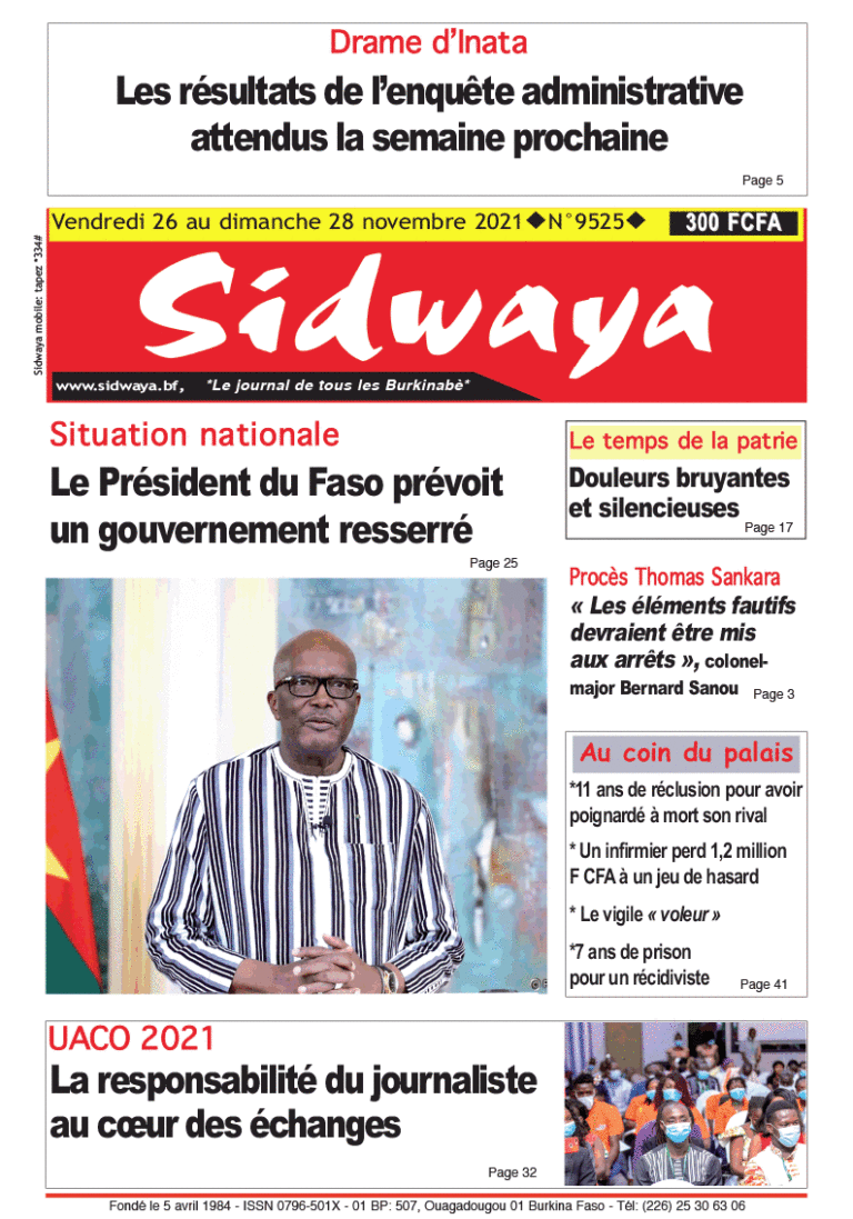 Une Sidwaya du 26 au 28-11-2021