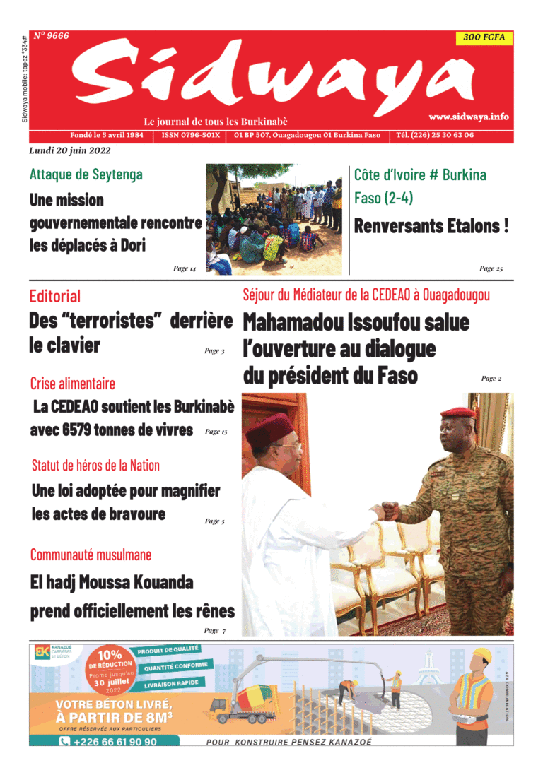 Une Sidwaya du 20-06-2022