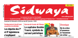 Une Sidwaya du 30 décembre 2022 au 03 janvier 2023
