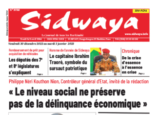 Une Sidwaya du 30 décembre 2022 au 03 janvier 2023