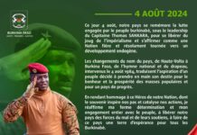 Burkina Faso/Commémoration du 4 août 1984 : Message du Président Faso