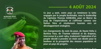 Burkina Faso/Commémoration du 4 août 1984 : Message du Président Faso