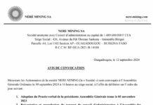 NERE MINING SA: AVIS DE CONVOCATION