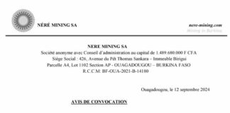 NERE MINING SA: AVIS DE CONVOCATION