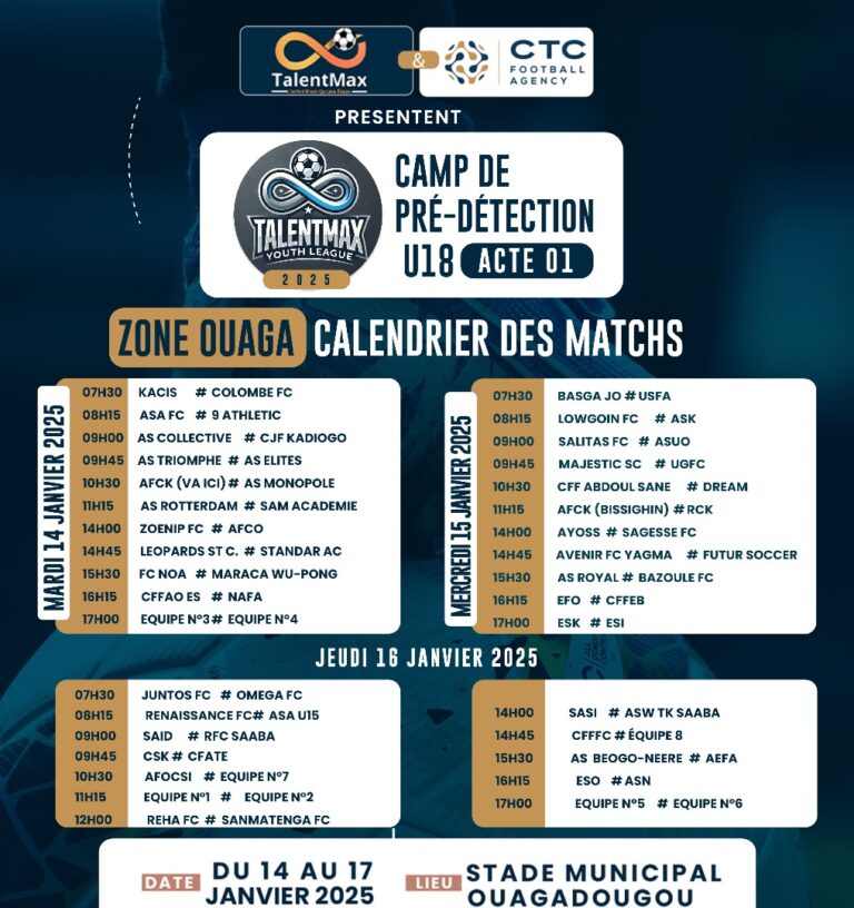 Talent Max Youth League :  Le tournoi de détection débute à Ouagadougou demain