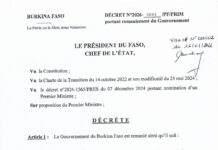 Burkina Faso : le Gouvernement Rimtalba Ouédraogo II passe de 24 à 22 départements