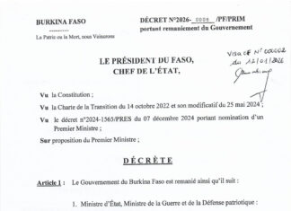 Burkina Faso : le Gouvernement Rimtalba Ouédraogo II passe de 24 à 22 départements
