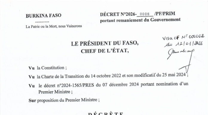 Burkina Faso : le Gouvernement Rimtalba Ouédraogo II passe de 24 à 22 départements