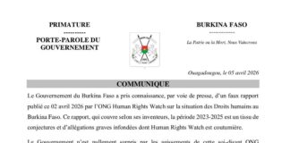 Burkina: le gouvernement dénonce des allégations graves infondées de l’ONG Human Rights Watch