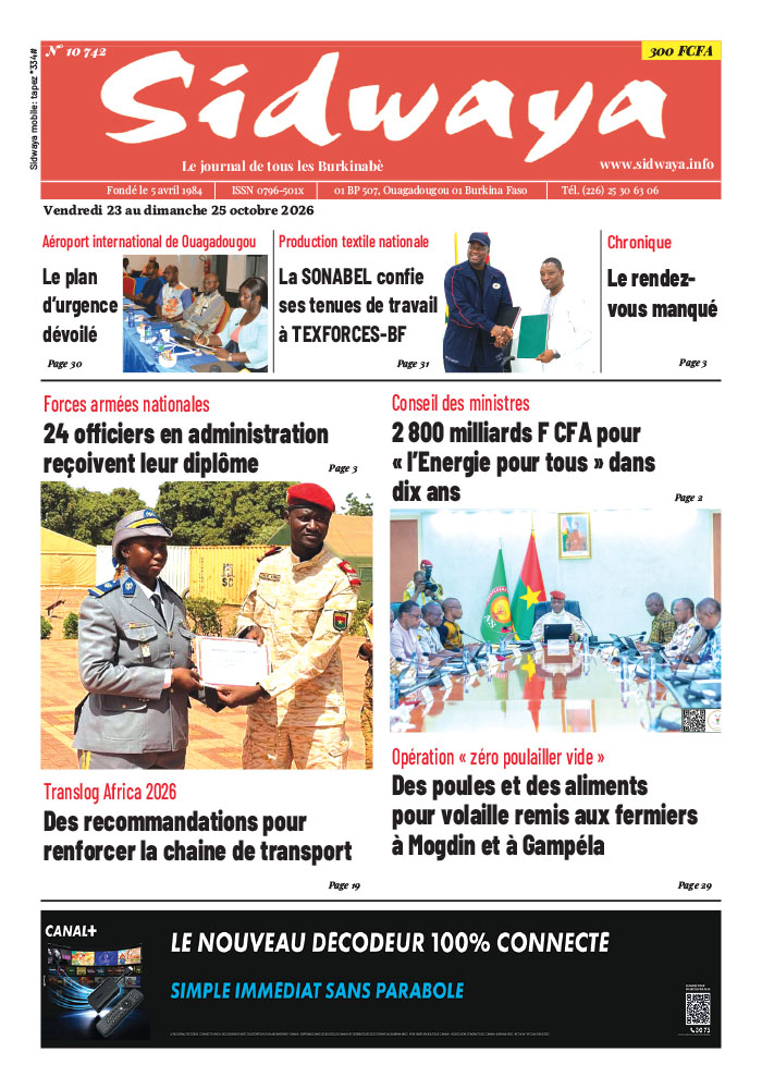 Une Sidwaya du 23 au 25-10-2026